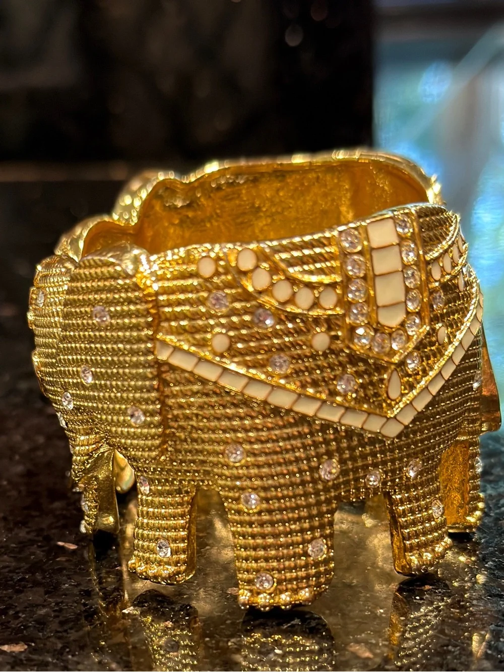 Lilly Pulitzer Gold Elephant Hinged Rhinestone Statement Bracelet